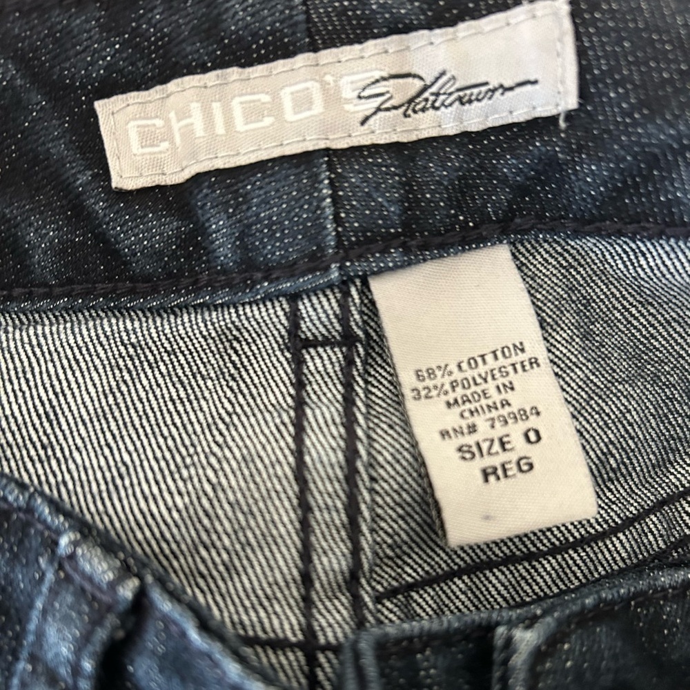 CHICO'S Platinum Charm Jean Rhinestone Embellished Bedazzled Dark Wash Regular - Picture 6 of 6